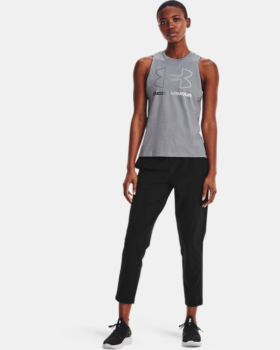 Women's UA Stretch Woven Crop in Black image number 2